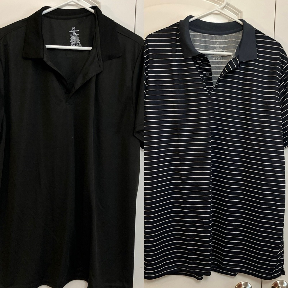 Real Essentials Polo Shirt Men 2XL Black Navy 2 Pk NWOT Quick Dry Golf Athletic